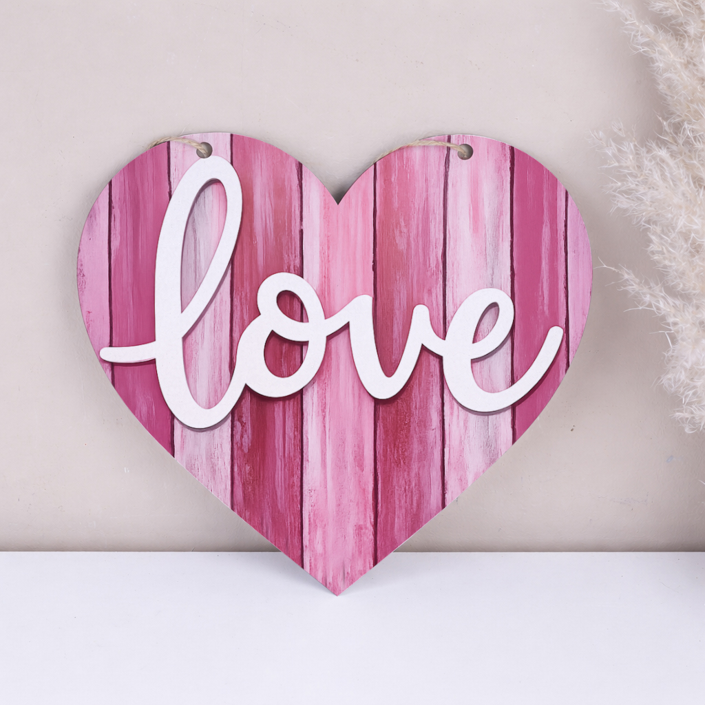 подвеска сердце 27см розовое под доску LOVE