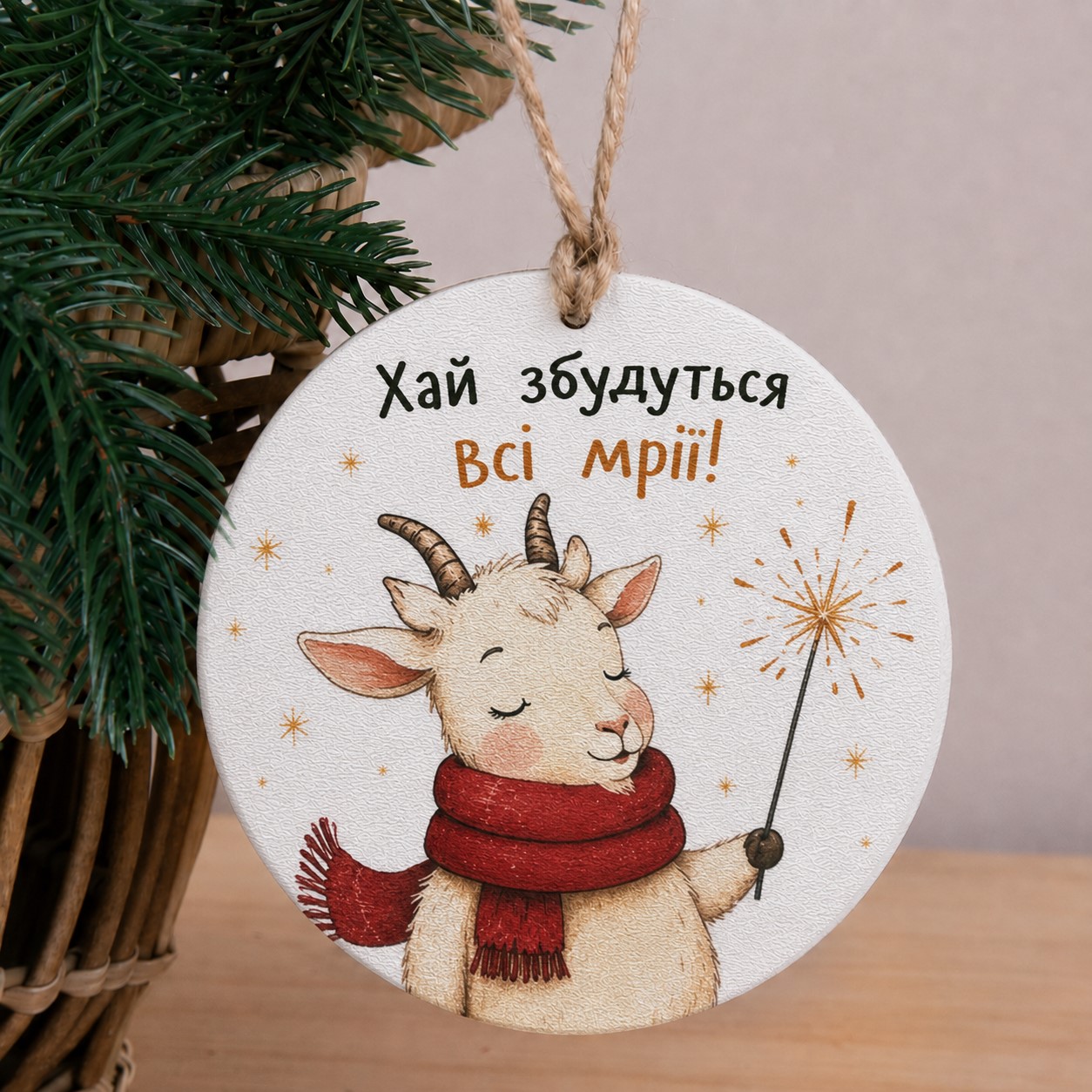 Підвіска з друком 10см Коза "Хай збуваються всі мрії"