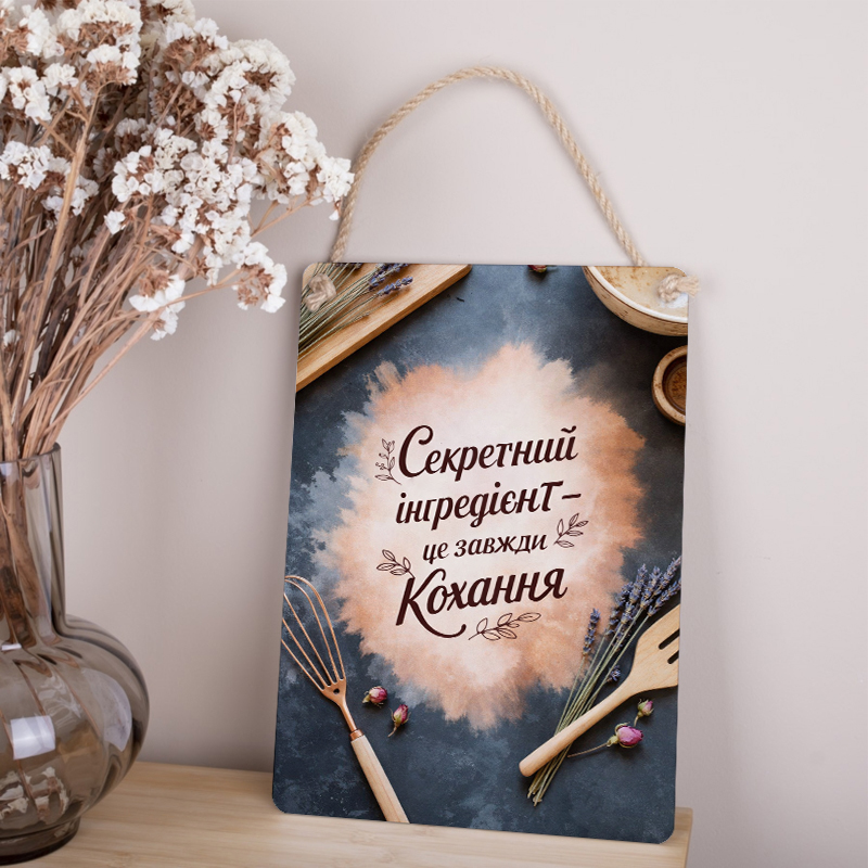 Деревянная табличка-постер 34х24см "Секретный ингредиент - это всегда любовь"