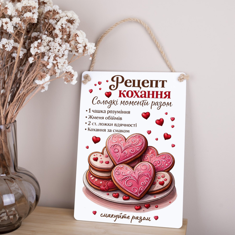 Деревянная табличка-постер 34х24см "Рецепт любви"