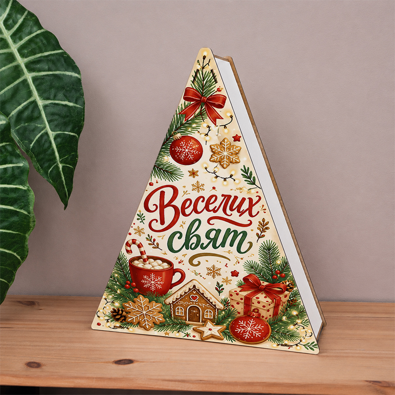 Коробка трикутна 38 см  "Веселих свят!"