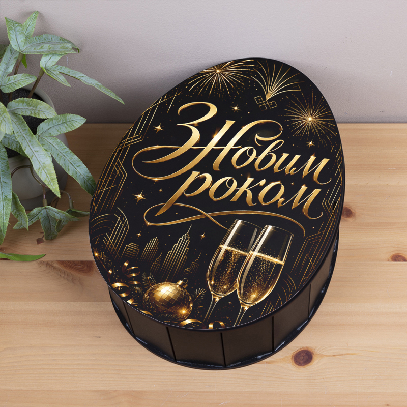 Коробка чорна 33 см дерев'яна "З Новим роком!"