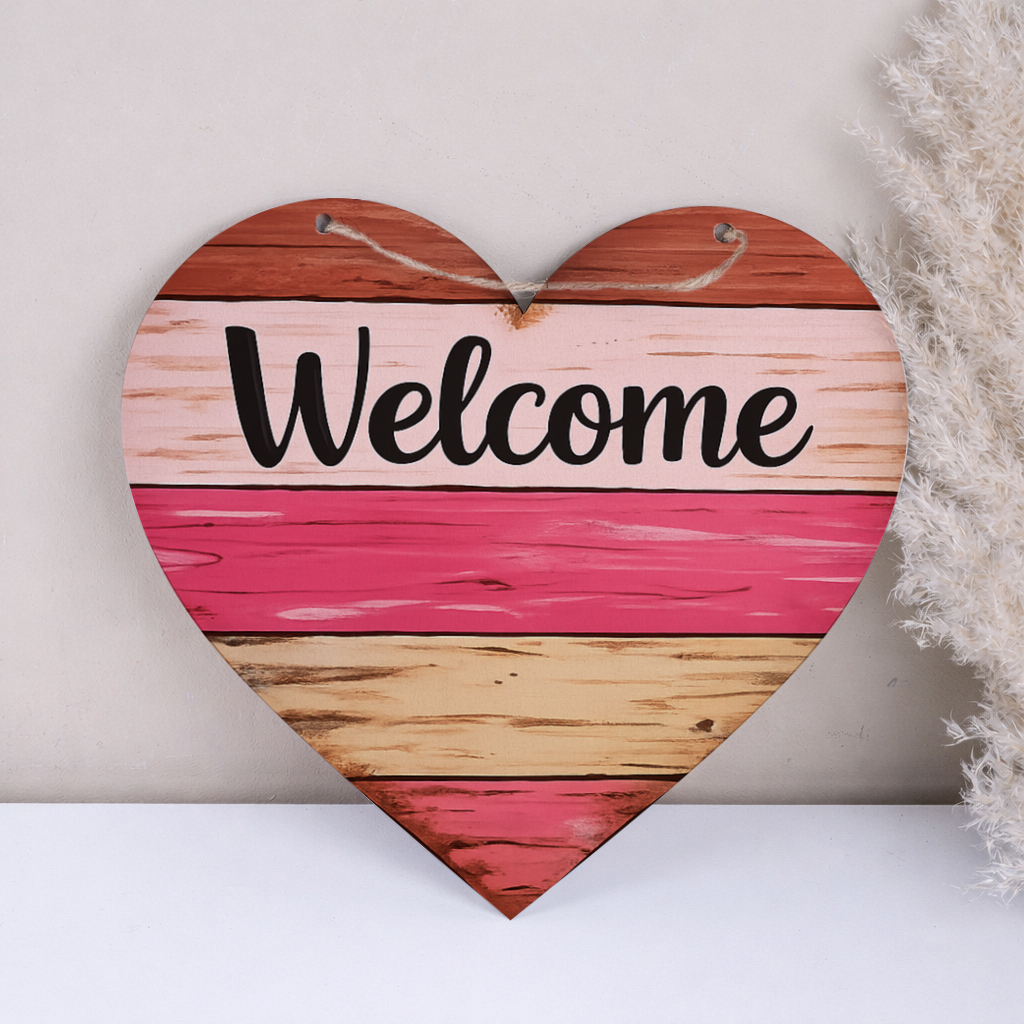 подвеска сердце 31см розовое Welcome под доску