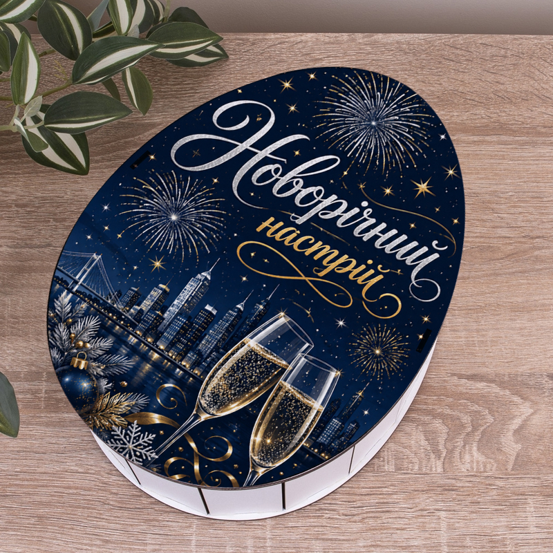 Коробка 28 см дерев'яна кіндер "Новорічний настрій" новорічна