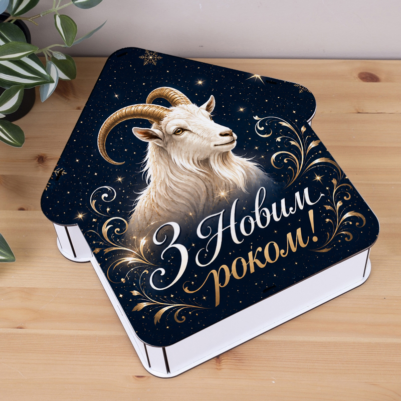 Коробка-хатка размер М "С Новым годом!" с козой Коробка-хатка размер М "С Новым годом!" с козой
