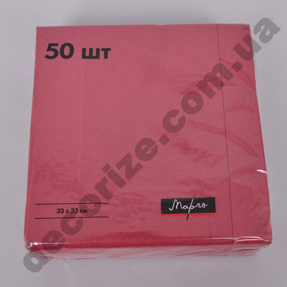 Салфетки 33*33см однотонные двухслойные бордовые (50шт)
