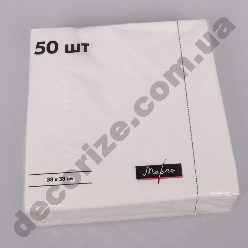 Салфетки 33*33см однотонные двухслойные Белые (50шт)